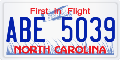 NC license plate ABE5039