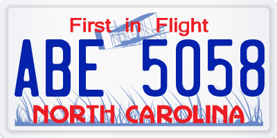 NC license plate ABE5058