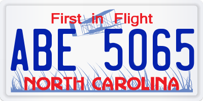 NC license plate ABE5065