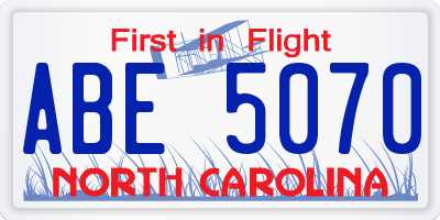 NC license plate ABE5070
