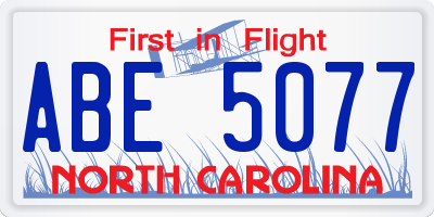 NC license plate ABE5077