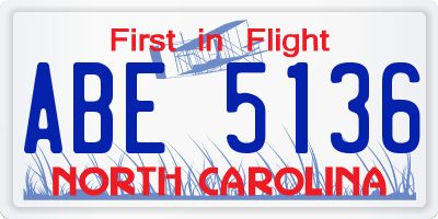 NC license plate ABE5136