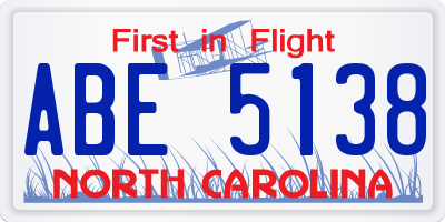 NC license plate ABE5138