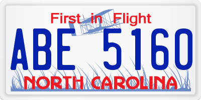 NC license plate ABE5160