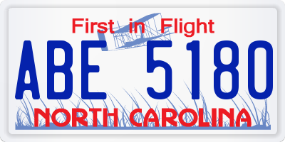 NC license plate ABE5180
