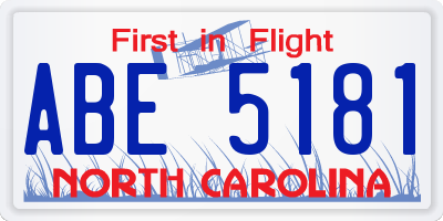 NC license plate ABE5181