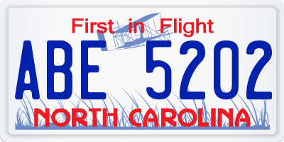 NC license plate ABE5202