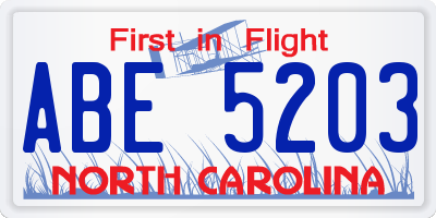 NC license plate ABE5203