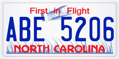 NC license plate ABE5206