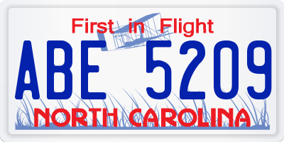 NC license plate ABE5209