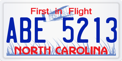 NC license plate ABE5213