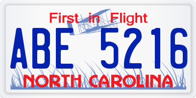 NC license plate ABE5216