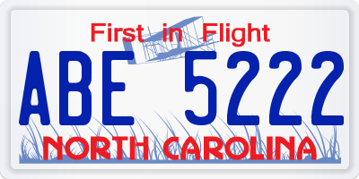 NC license plate ABE5222