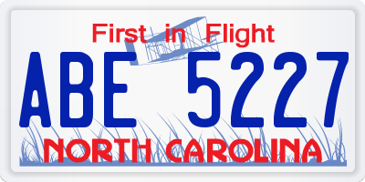 NC license plate ABE5227