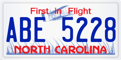 NC license plate ABE5228