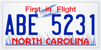 NC license plate ABE5231