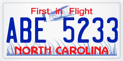NC license plate ABE5233