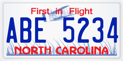 NC license plate ABE5234