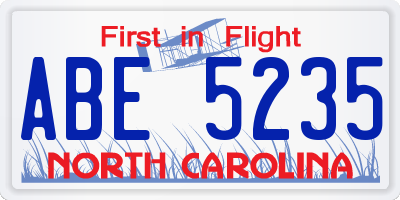 NC license plate ABE5235