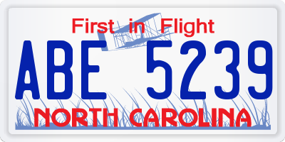 NC license plate ABE5239