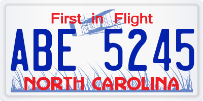 NC license plate ABE5245
