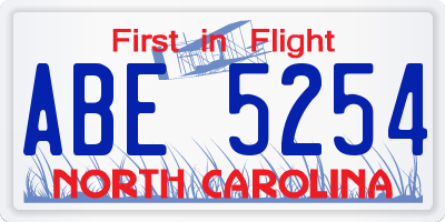 NC license plate ABE5254