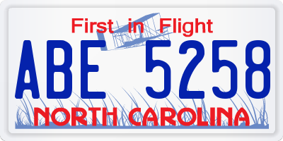NC license plate ABE5258