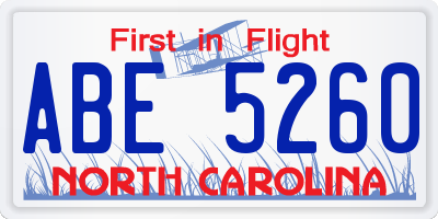 NC license plate ABE5260