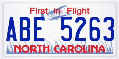 NC license plate ABE5263