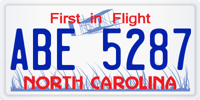 NC license plate ABE5287