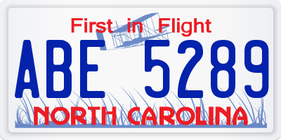 NC license plate ABE5289