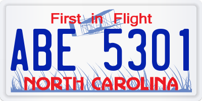 NC license plate ABE5301