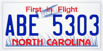 NC license plate ABE5303
