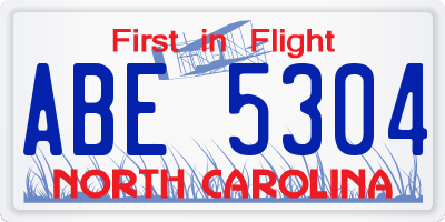 NC license plate ABE5304