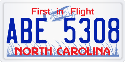 NC license plate ABE5308