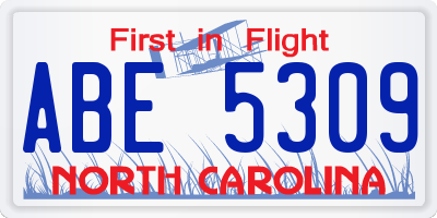 NC license plate ABE5309