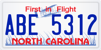 NC license plate ABE5312