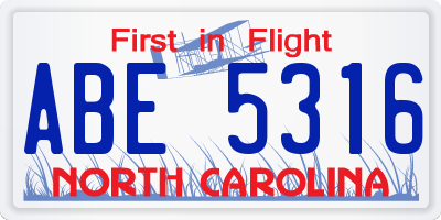 NC license plate ABE5316