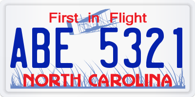 NC license plate ABE5321