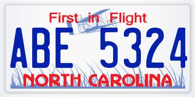 NC license plate ABE5324