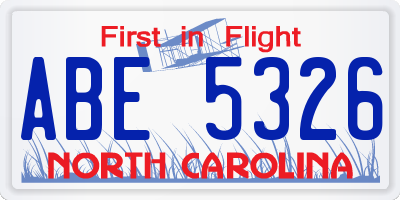 NC license plate ABE5326