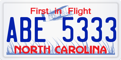 NC license plate ABE5333