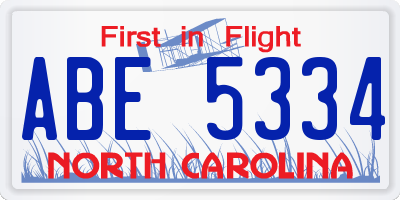 NC license plate ABE5334