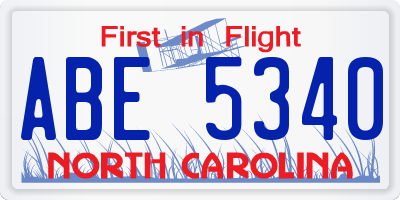 NC license plate ABE5340
