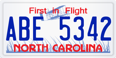 NC license plate ABE5342