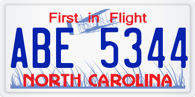 NC license plate ABE5344