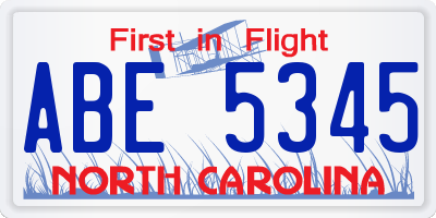 NC license plate ABE5345