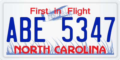 NC license plate ABE5347