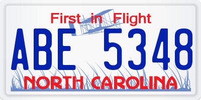 NC license plate ABE5348