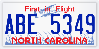 NC license plate ABE5349